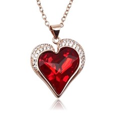 Women Pendant Necklace Red Heart Crystal Necklace Rose Gold Plated Gifts for Her