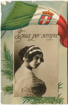 Early 1900s Portrait Woman Yours Forever Italian Flag FP COL