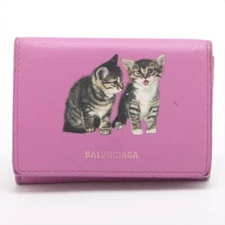 Authentic BALENCIAGA Logo Leather Mini Wallet Compact Wallet Cat 558208 Purple