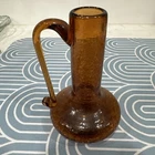 Pilgrim Amber Crackle Blown Glass Small Pitcher Vase Vintage Mini Miniature