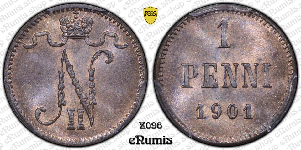 Russia, Finland, Nicholas II, 1 Penni 1901, PCGS MS 65 RB - Image 2 of 4