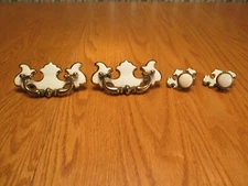 French Provincial Drawer Pulls Handles White & Brass Canada Lot of 4 Pulls VIDEO