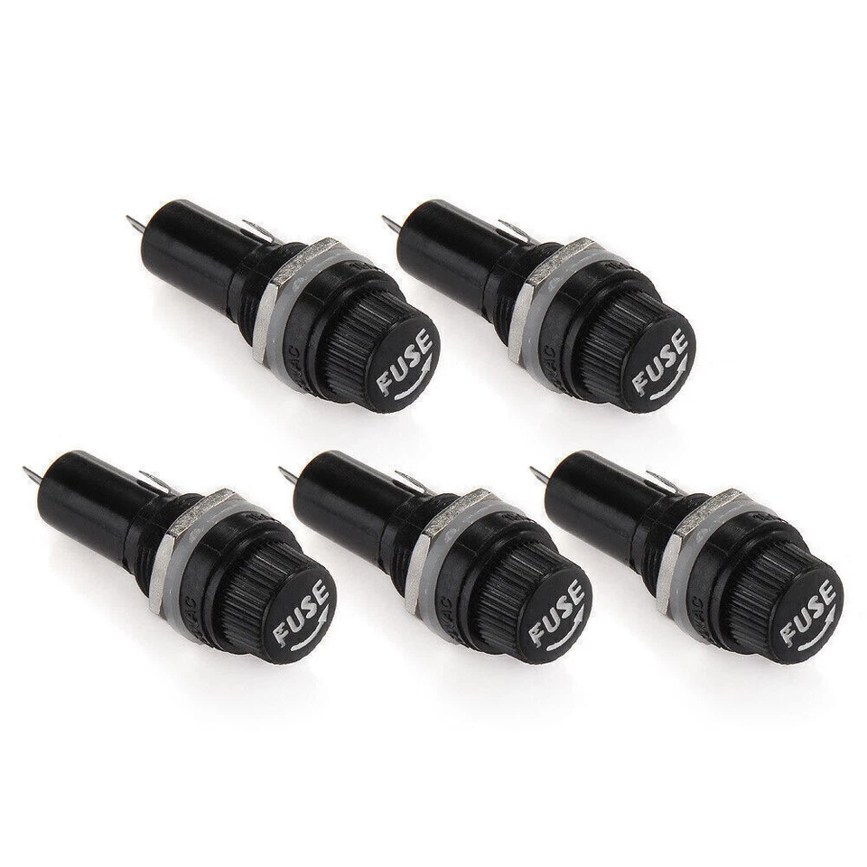 5x Portafusibles de Vidrio Tornillo Montado en Panel Negro 5x20mm Coche/Camión/Barco 12V 24V DC Foto 2 de 4