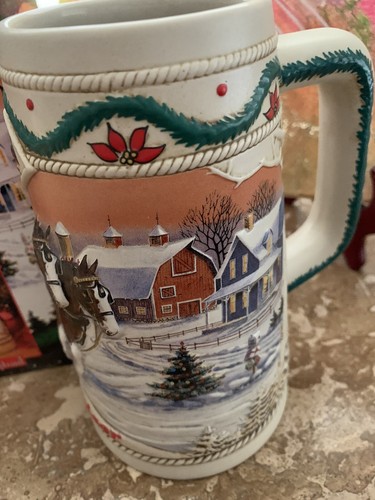 BUDWEISER CERAMIC HOLIDAY STEINS~AMERICAN HOMESTEAD 1996~CLYDESDALE~NEW - Picture 4 of 9