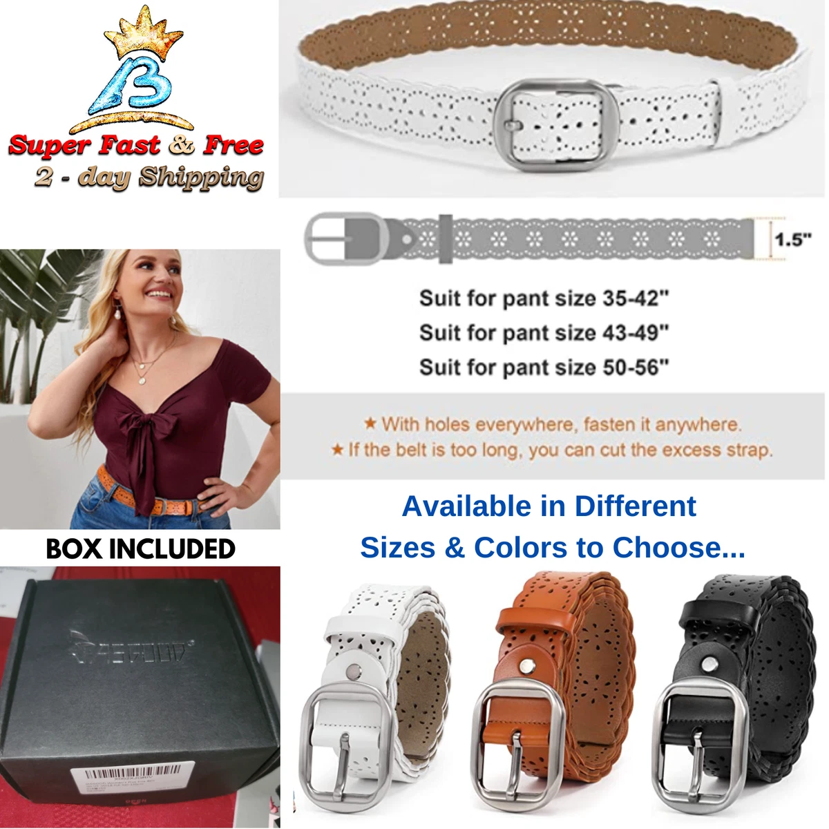 Women Leather Floral Belts With Wide Buckle Plus Size up to 56