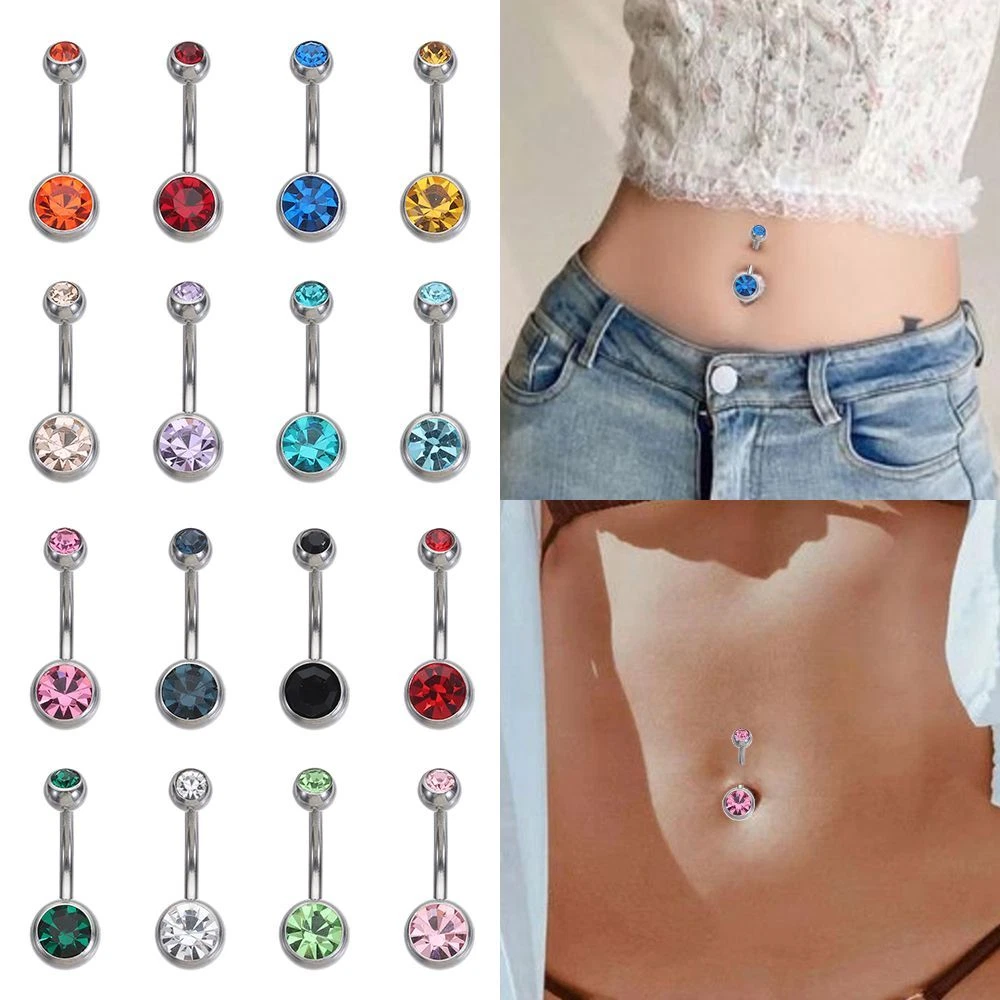 on Colorful Unisex Belly Bars Body Jewelry Navel Bar Button Ring Belly Piercing