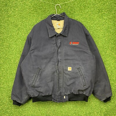 Carhartt Jacket Mens 2XL XXL Blue Flame Resistant Full Zip Workwear Lined Y2K FR