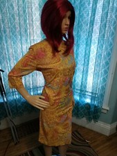 Vintage 1950s-60s Handmade Psychedelic Paisley mod wiggle Shift Sheath Dress M/L