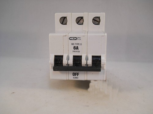 MEM MCB 6 Amp Type D Triple Pole 3 Phase M9 6A Memshield T063D 63MB4 63MD - Picture 2 of 4