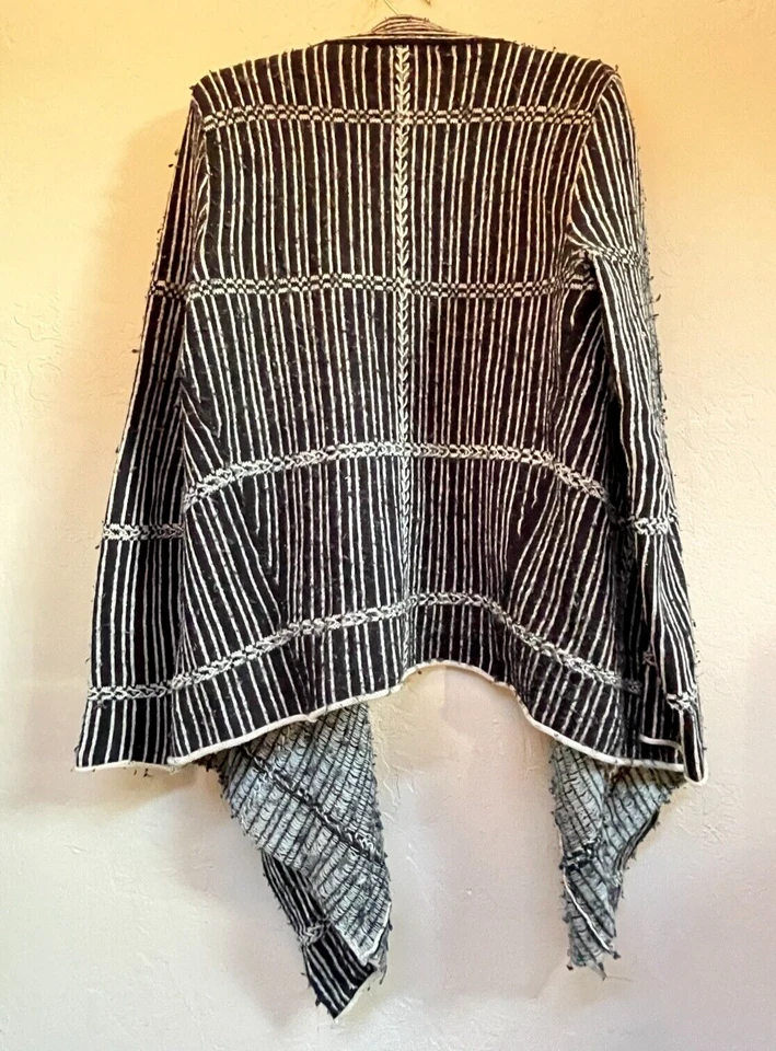 Sparrow Womens Lambswool Striped Asymmetric Knit Cardigan Size Large Black Cozy - Image 2 of 4