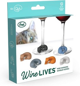 Wine Lives Wine Glass Markers-Fred 6 Cats Multi-Color For Cat Lover Hostess Gift