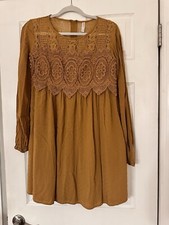 Boho Lace Crochet Top Dress Xilaration Size L Goldenrod Color Flowing Above Knee
