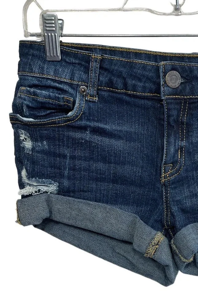 Shorts Aeropostale Midi Feminino Tamanho 6 Azul Denim Elástico Cintura Desgastada 30” - Imagem 2 de 4