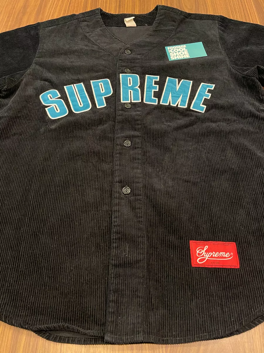 2018 SS18 SUPREME CORDUROY BASEBALL JERSEY BLACK WHITE BLUE BOX LOGO CDG  MEDIUM