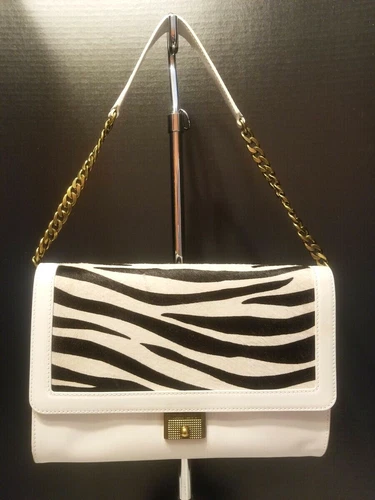 JIMMY CHOO HANDBAG White Zebra Calf Hair Clutch Retail $1650