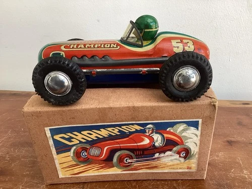 Vintage Bandai Tin Litho Race Car w/Box 1950s (RARE & NICE!)