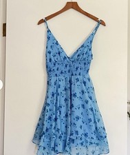 Urban Outfitters Tiered Ruffled Mini Boho Floral Dress Blue Motif Size Small