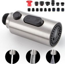 Pull Down Faucet Head Replacement with 15 Adapters, 3 Function Spray Nozzle