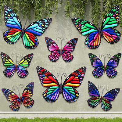 8 Pcs Metal Butterfly Wall Decor 2 Sizes Colorful Butterflies 3D Hanging Art Dec