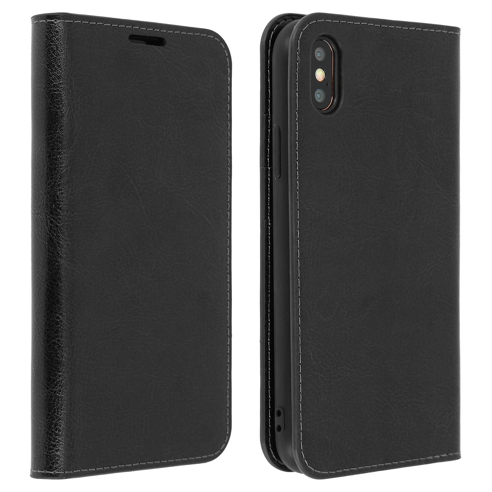 Protection iPhone XS Max cuir noir antichoc avec porte-carte magnétique