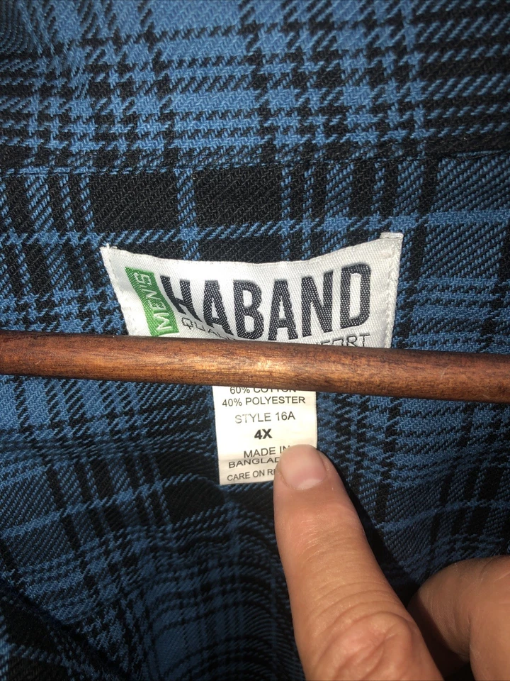 Men’s 4XL Haband blue and black plaid flannel zip-front shirt jacket. - Image 3 of 4