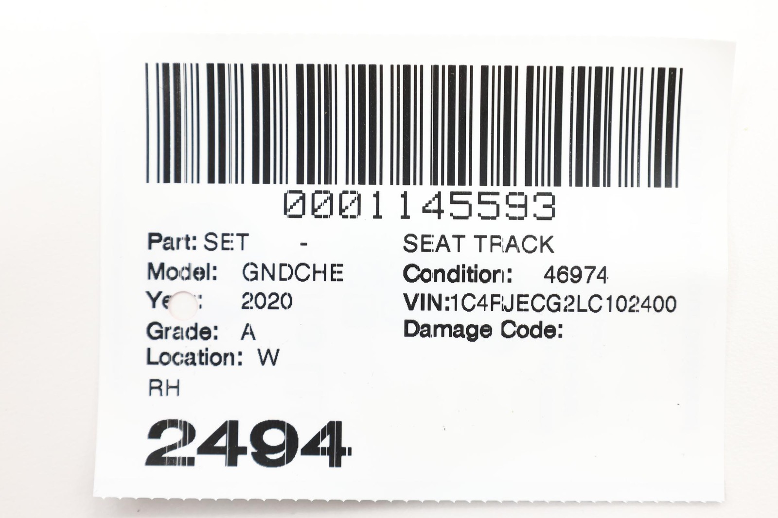 2014-2022 JEEP GRAND CHEROKEE WK FRONT RIGHT SIDE LOWER SEAT ADJUSTING TRACK OEM