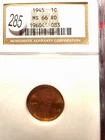 1945-P 1C MS66 RD Lincoln Cent-OLD NGC SLAB in great condition!