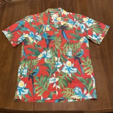 Vintage Paradise Found Shirt Mens 22x29.5” Red Floral Parrot Hawaiian Magnum PI