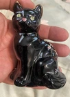 FENTON BLACK CAT SIGNED C. GRIFFITHS HAND PAINTED FLOWERS WITH LABEL 3 3/4"