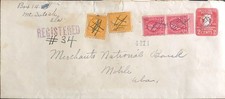 1928 Registered Alabama Bank Cover McIntosh to Mobile Multi Franking Pen Cancel 