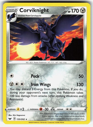 Corviknight 135/202 SWSH01: Sword & Shield Base Set Pokemon Rare EN Near Mint