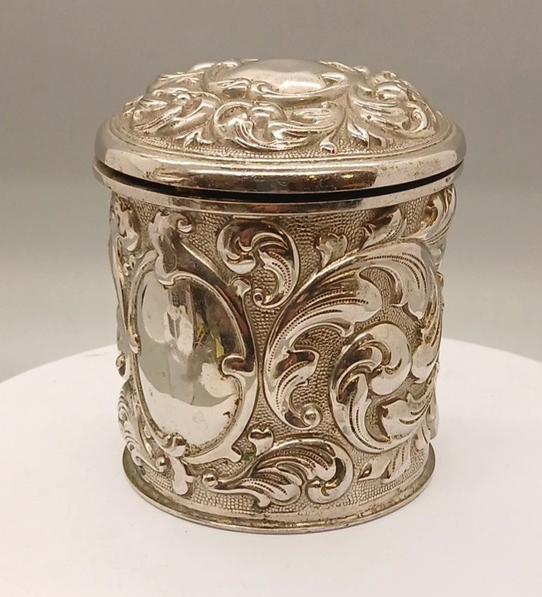 Antique Victorian Tea Caddy - Silver Plate Baroque Revival Repoussé Trinket Box - Image 2 of 4