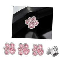 Augeny 4PCS Crystal Paw Tire Valve Caps, Bling Handmade Rhinestone Car Pink