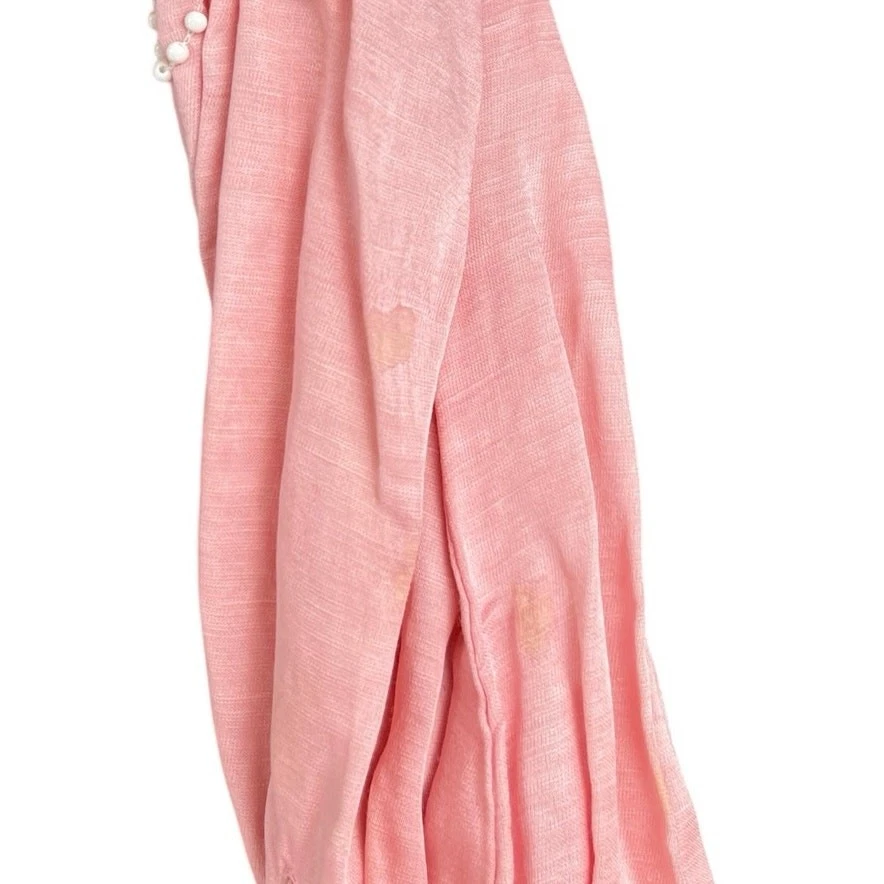 Blusa Top Karina Grimaldi Seda Satinado Rosa Floral Manga Larga Bordada Talla S Foto 4 de 4