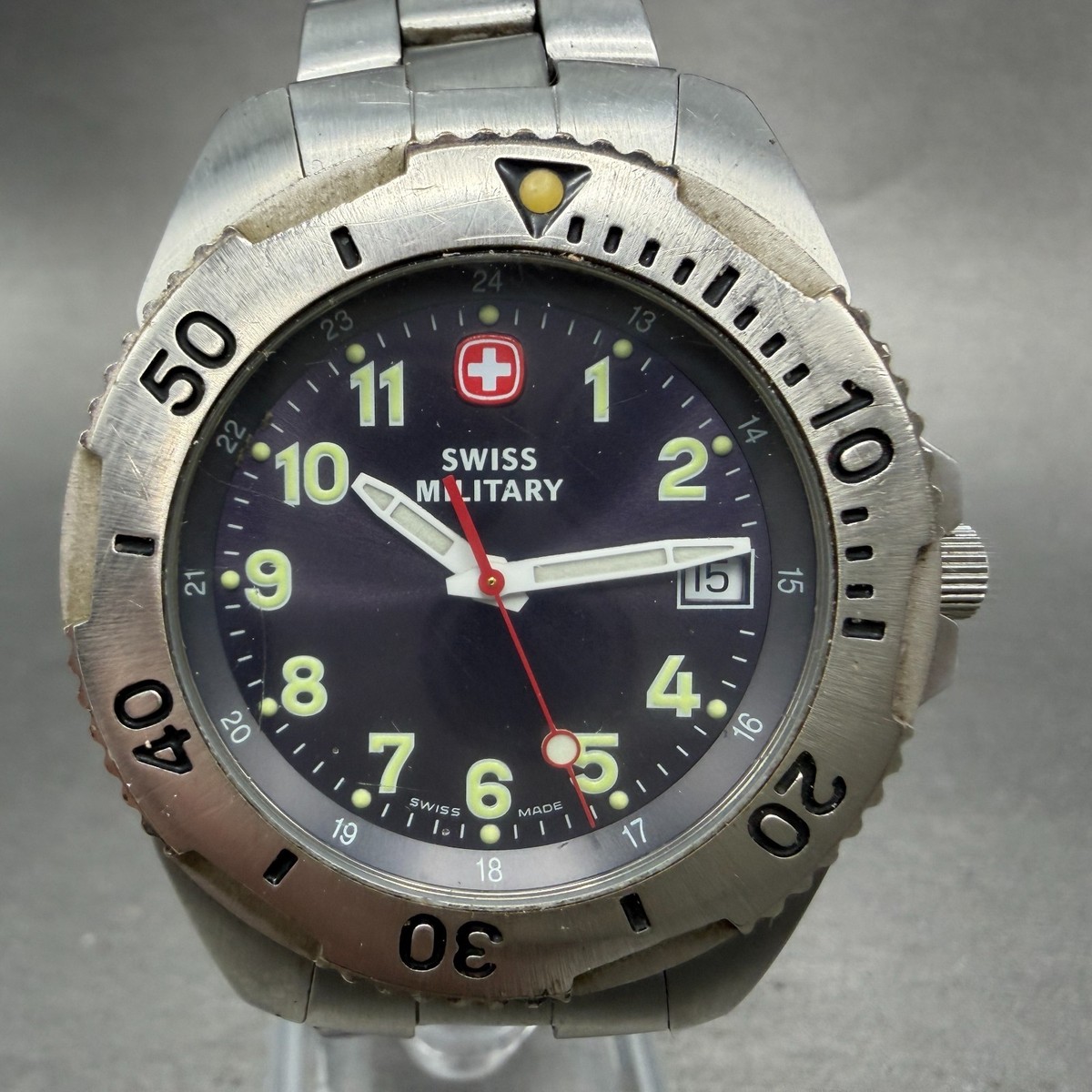 Wenger Swiss Military Dive Watch Men 39mm Blue Dial Steel Date