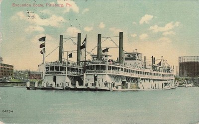 1910 Pittsburg PA Excursion Boats Steamboats Allegheny River Postcard
