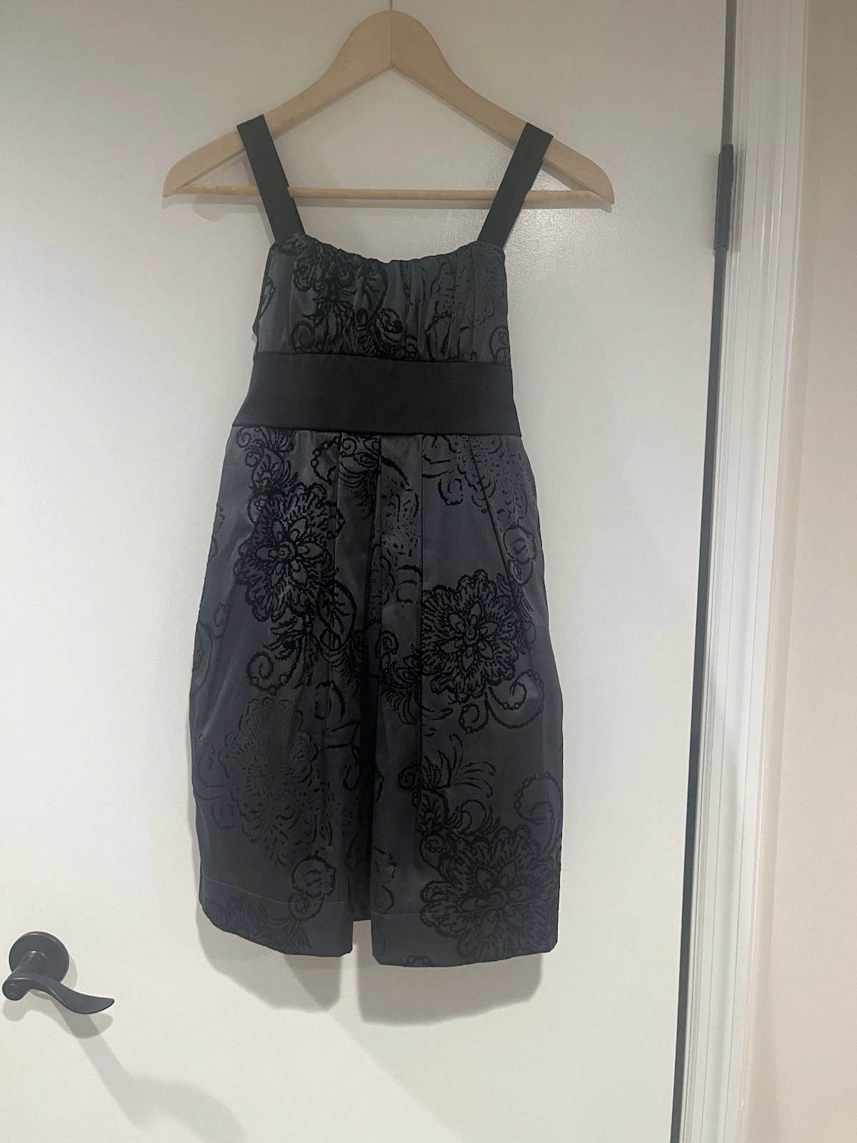 Vintage Roxette Dress Black Velvet Floral Print Made In USA Girls Size 12