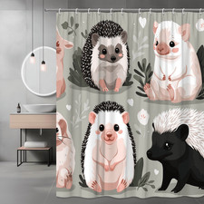 Hedgehog and Pig Shower Curtain Cute Animal Print