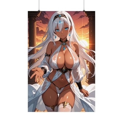 Lyra Anime Girl Dark Skin White Hair Wall Poster