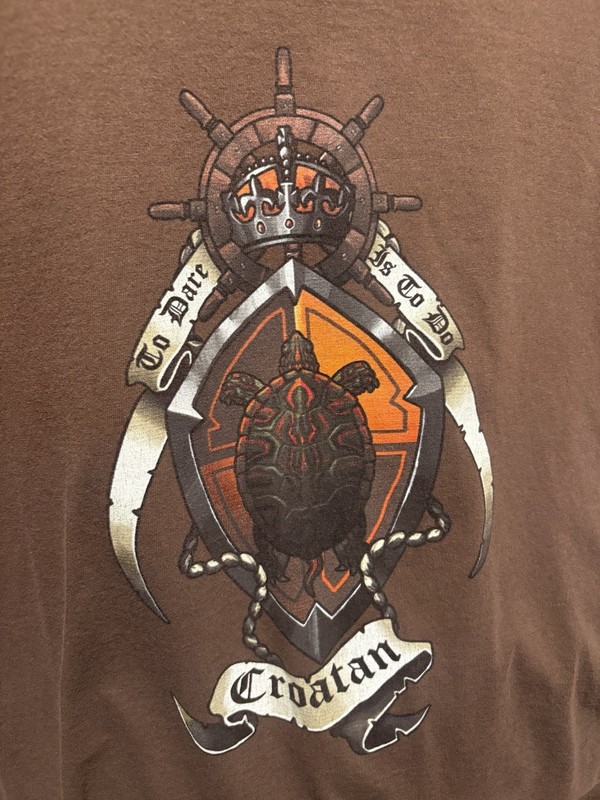 Croatan Men's Brown Graphic Print Crew Neck Short Sleeve T-Shirt TG