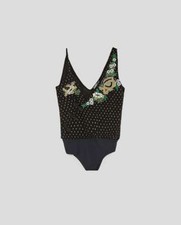 70 Zara strap EMBROIDERED ASYMMETRIC BODYSUIT-Black-ref 7521/214-size S, L