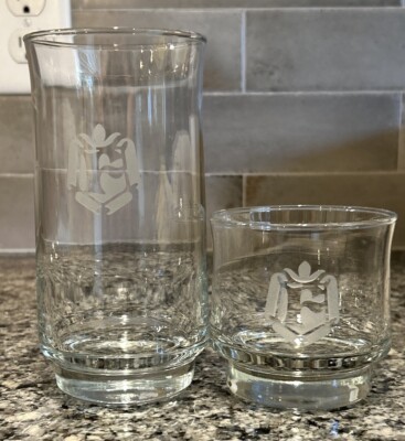 Monogramed  F  Etched Drinking Glasses Set (3 H/6 H)