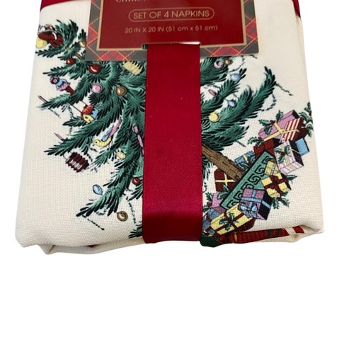 Spode Christmas Tree Tartan Cloth Dinner Napkins 20x20 Set of 4 Holiday New - Picture 6 of 12