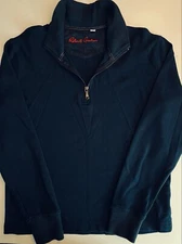 ROBERT GRAHAM NAVY SMOOTH COTTON 1/4 ZIP SWEATER SWEATSHIRT S
