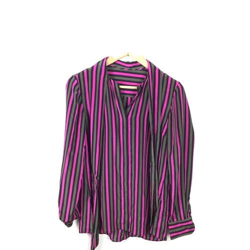 Akris Punto Top S M Pink Green Stripe Silk Tie Neck Blouse Women’s NWOT - Picture 3 of 11