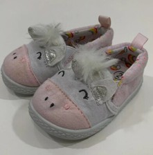 Girls Baby Infant Pink Rainbow Unicorn Shoes Size 2 Slip On Canvas