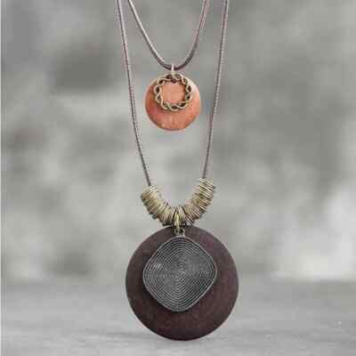 Boho Necklace for Women. Long Necklace with Big Pendant. 2 in 1 Women's Gift