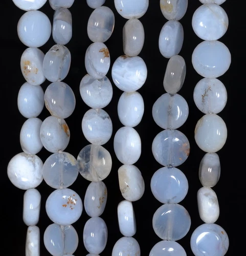 8MM CHALCEDONY BLUE AGATE GEMSTONE ROUND FLAT LOOSE BEADS 15.5" - Foto 2 di 4
