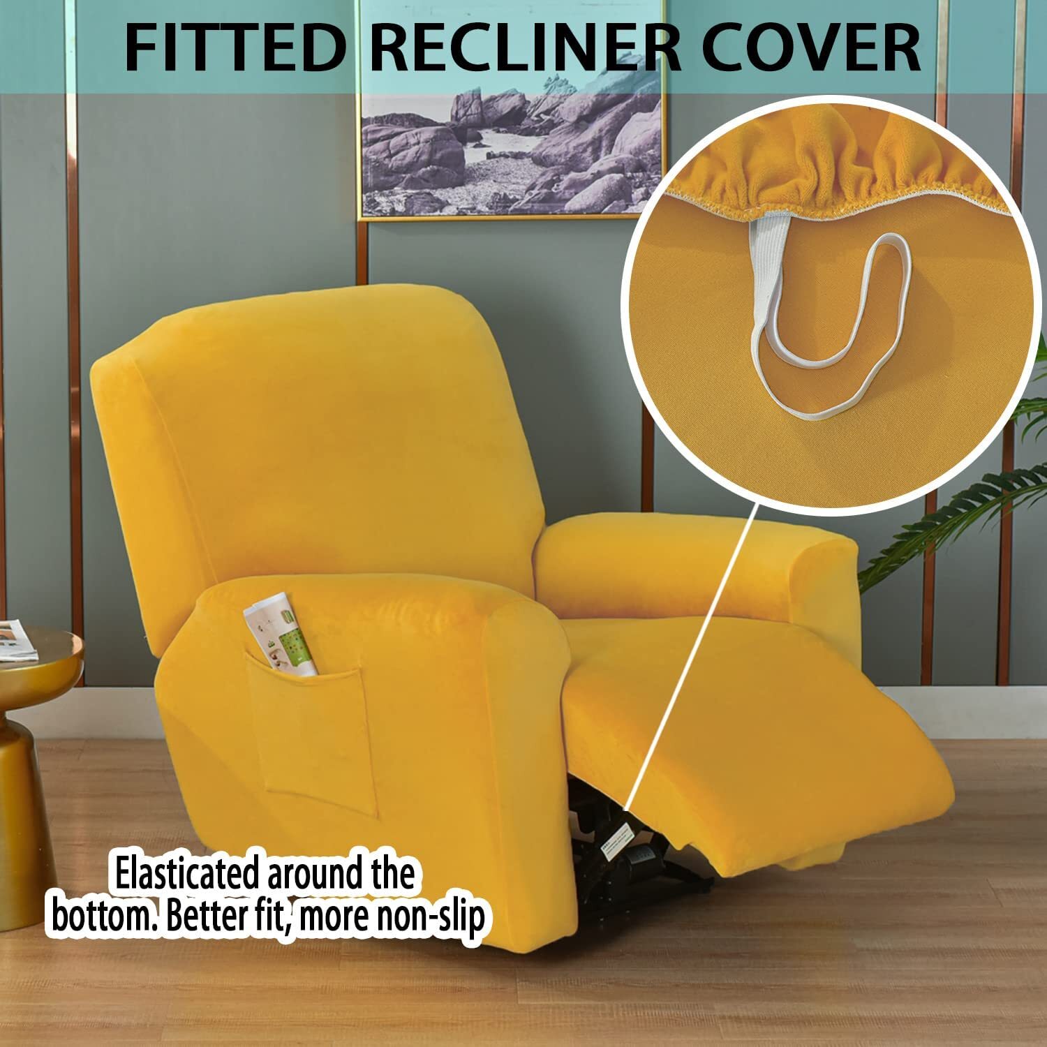 Recliner Chair Cover Stretch Velvet Recliner Slipcover Fit Side Pocket