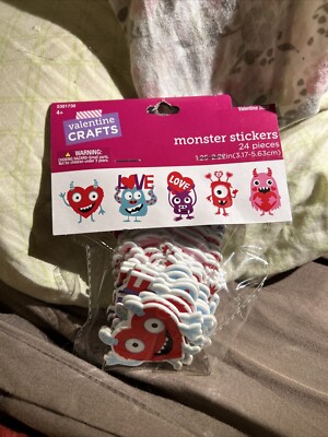 Valentine Monster Stickers 24 pieces Love Red Blue Purple 3-D Crafts Cards Gifts
